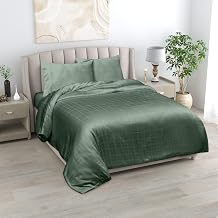 Linenwalas Full Sheet Set 4 Piece Bedding Set - 100% Rayon Derived from Bamboo Cooling Silk Sheets, Hotel Luxury Silk Sheets Deep Pockets, Checks Soft & Anti Pilling Sheets Avocado Green