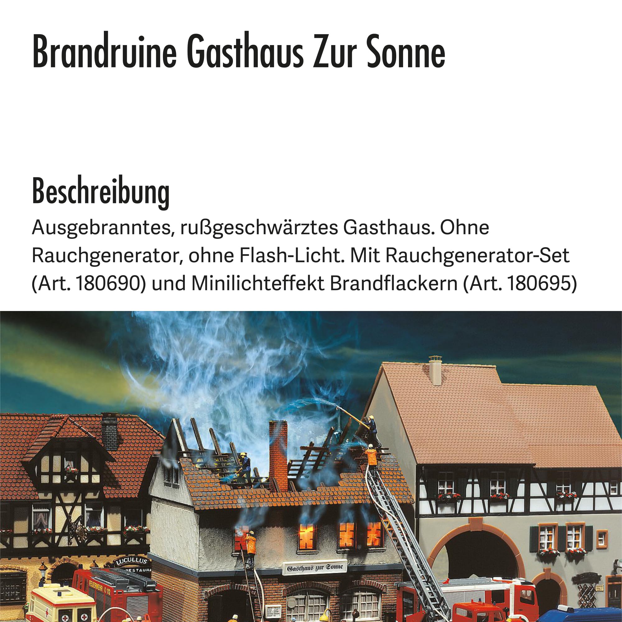 FALLER Brandruine Gasthaus Zur Sonne Modellbausatz mit 114 Einzelteilen 136 x 119 x 119 mm I Modelleisenbahn Zubehör H0 I Modelleisenbahn H0 Gasthaus, Weiß