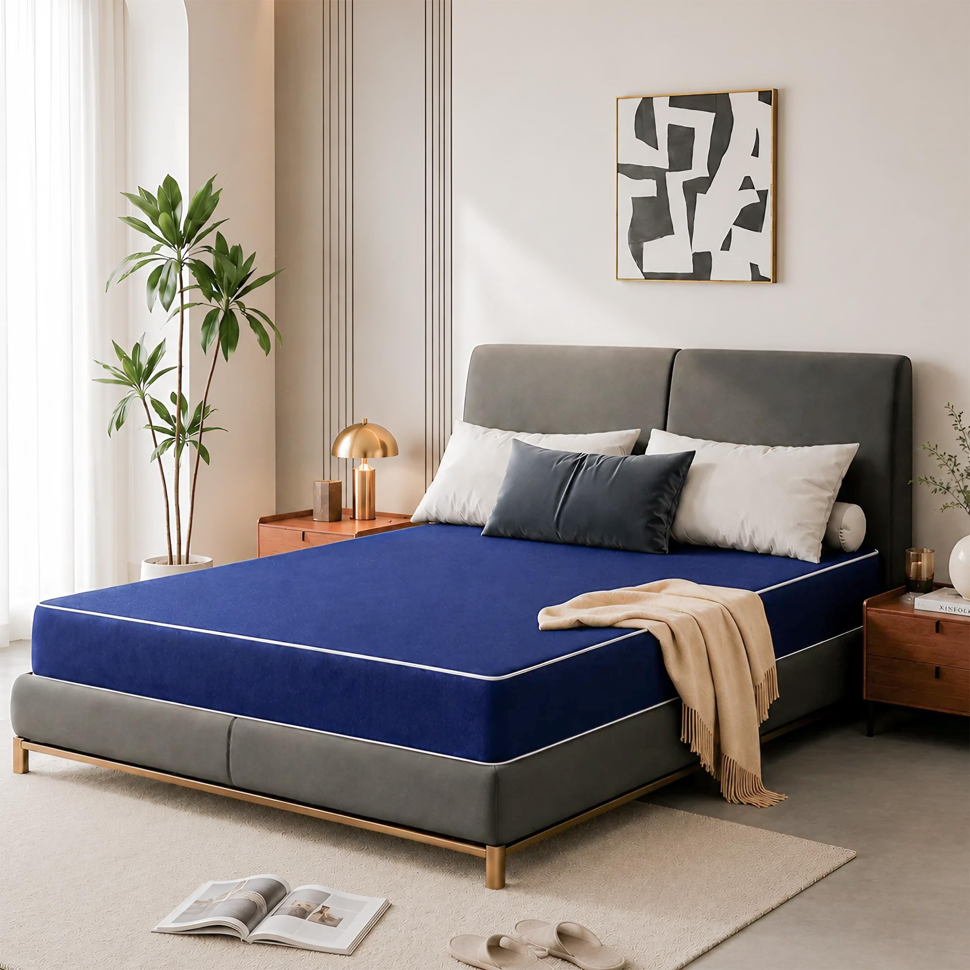 Treaton, 9-Inch Medium Firm Water Resistance Nylon Vinyl Foam Mattress, Noiseless, Soft Cloud Feeling, Body Heat Reflection, Good for Hospital and Camp, Twin, Blue