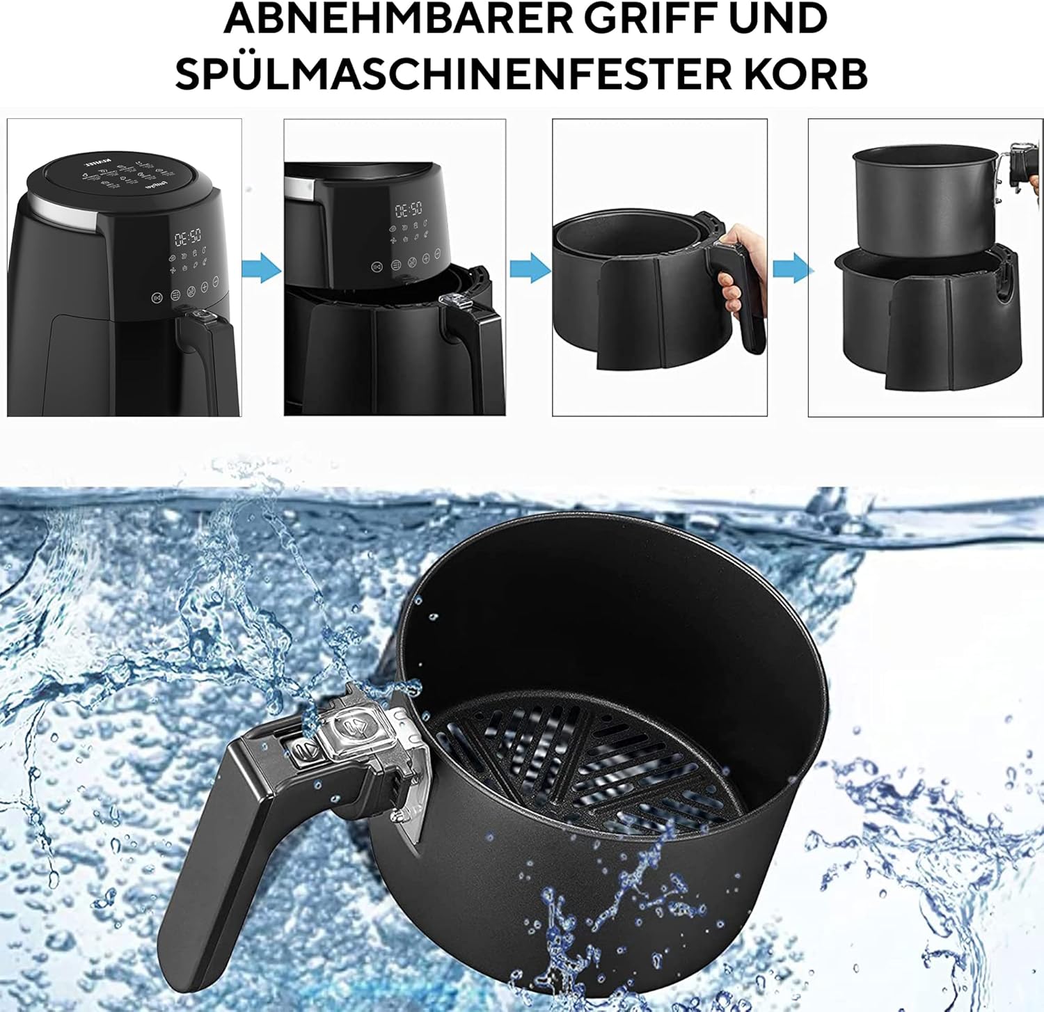 KUMTEL Digital Airfryer XL – 5,5 l, friggitrice senza olio, tecnologia ad aria calda Rapid Air