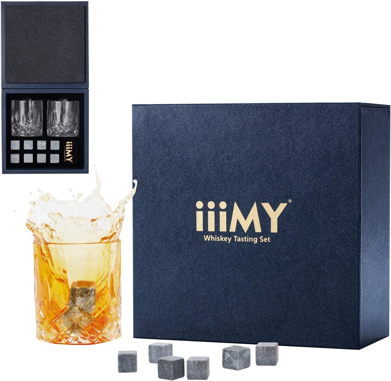 Whisky Glasses Gift Set, Whisky Stones and Glasses in Deluxe Gift Box