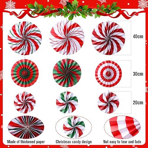 Miniatura 2 de 9 abanicos de papel colgantes de caramelo para fiesta de Navidad, decoración de aula de Navidad, guirnalda de abanicos de papel colgantes para