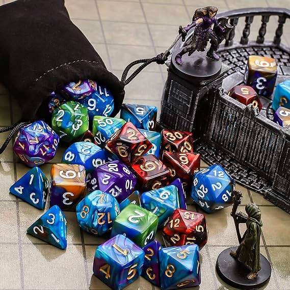 CiaraQ Polyhedral Dice Set - DND Role Playing Dice | Acrylic RPG Dice for Dungeons and Dragons MTG Table Games, Multi-color, 35pcs