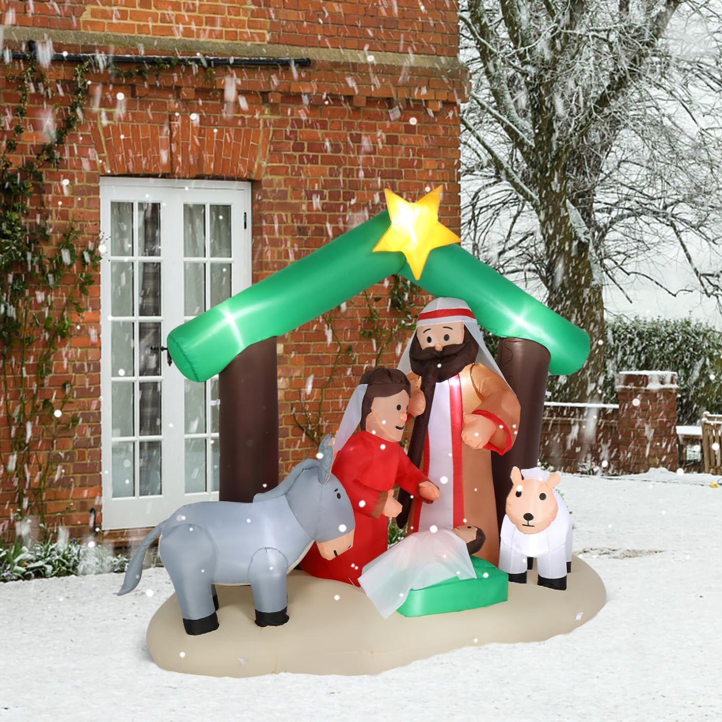 6 ft Christmas Inflatable Nativity Garden Jesus Decoration, Christmas Inflatables with 8 Lamps, Christmas Inflatable Outdoor Decoration for Holiday Party Front Yard Lawn Garden Decor