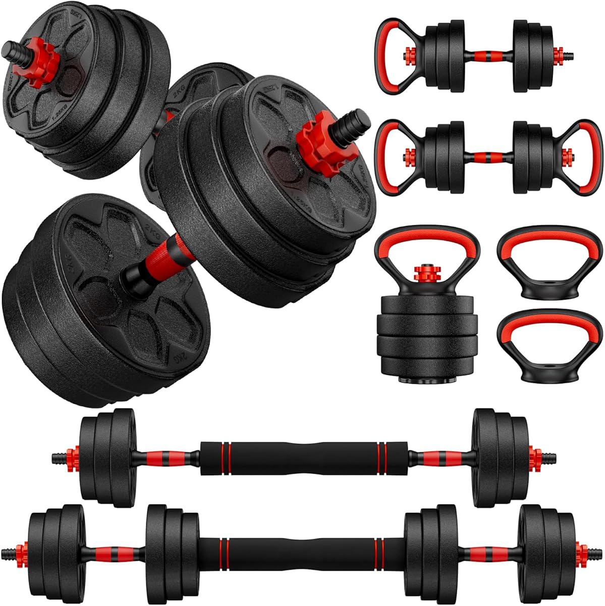 BDSHE Adjustable Dumbbell Set, 20/33/45/70/90lbs Free Weight Set with Connector, 4 in1 Dumbbells Set Used as Barbell, Kettlebells, Push up Stand, Weight Set for Home Gym Suitable Men/Women