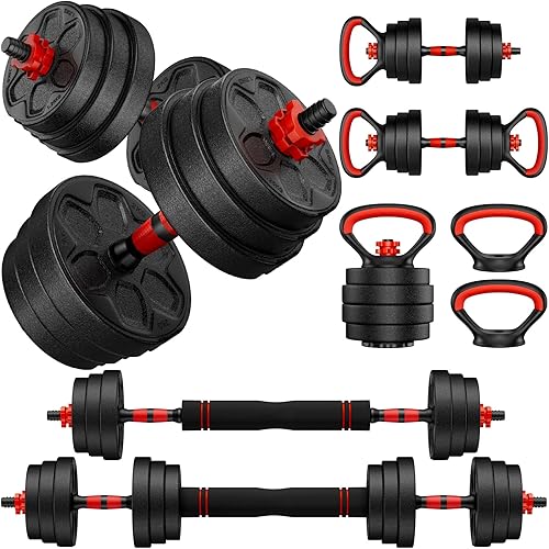 Adjustable Dumbbell Set, 2033457090lbs Free Weight Set with Connector, 4 in1 Dumbbells Set Used as Barbell, Kettlebells, Push up Stand, Weight Set