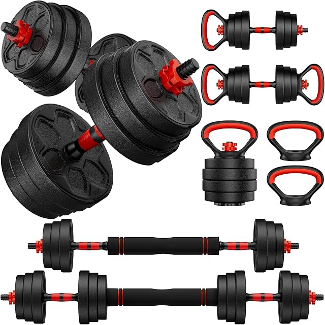 Adjustable Dumbbell Set, 33lbs Free Weight Set with Upgraded Nut,4 in1 Dumbbells Set Used as Barbell, Kettlebells,Push up Stand, Weight Set For Home Gym Suitable Men/Women