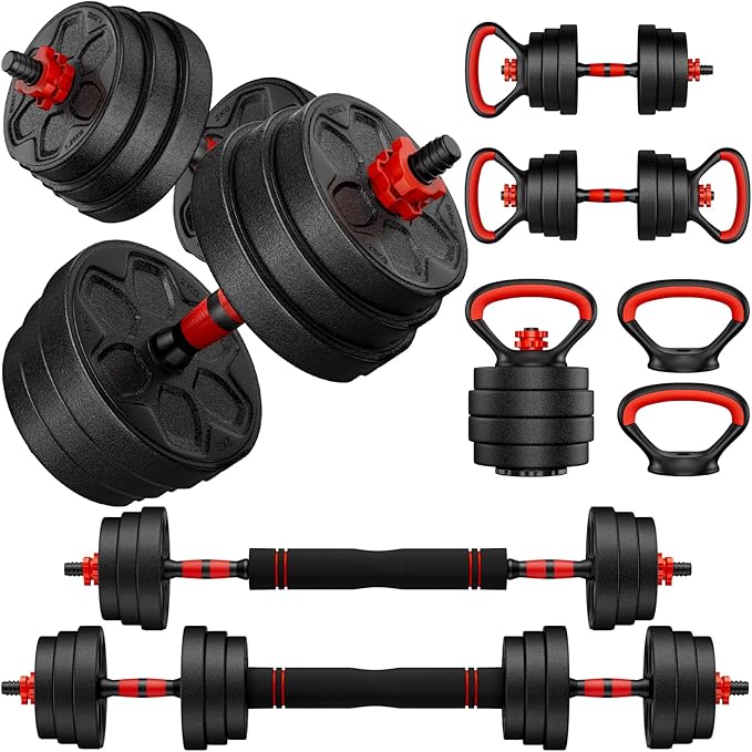 Adjustable Dumbbell Set, 20/33/45/70/90lbs Free Weight Set with Connector, 4 in1 Dumbbells Set Used as Barbell, Kettlebells, Push up Stand, Weight Set for Home Gym Suitable Men/Women