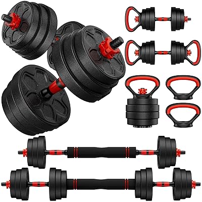 Adjustable Dumbbell Set, 20/33/45/70/90lbs Free Weight Set with Connector, 4 in1 Dumbbells Set Used as Barbell, Kettlebells, Push up Stand, Weight Set for Home Gym Suitable Men/Women
