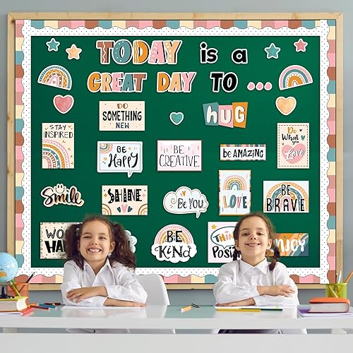 Miniatura 4 de Juego de tablones de anuncios con texto en inglés "Today is A Great Day", decoración motivacional para profesores, afirmaciones positivas, recortes