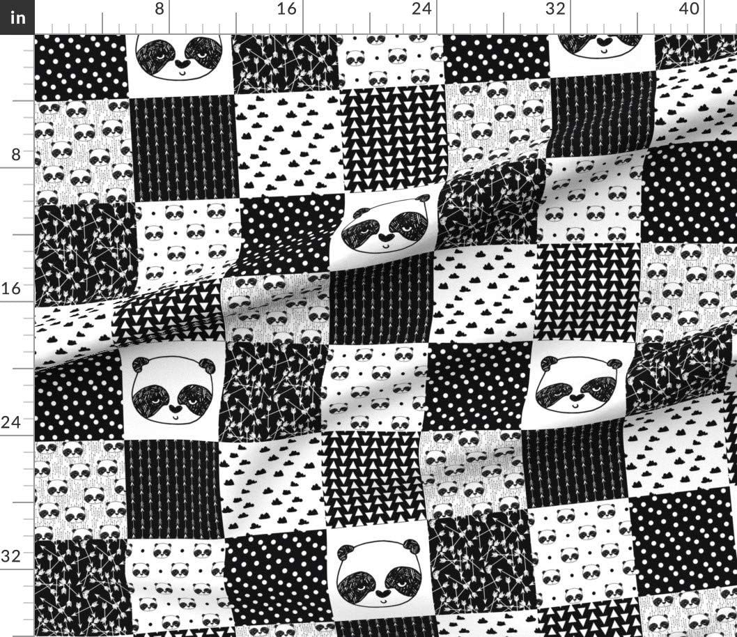 Spoonflower Fabric - Panda Quilt Patchwork Black White Nursery Whole Cloth Cheater Printed on Cotton Poplin Fabric by The Yard - Sewing Shirting Quilting Dresses Apparel Crafts