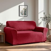 Deconovo Stretch Sofa Cover, Washable Sofa Cover, Stretchy Sofa Throw, Armchair Cover, Super Elastic for Living Room, 2-Seater, 152 x 83 x 89 cm, Dark Red