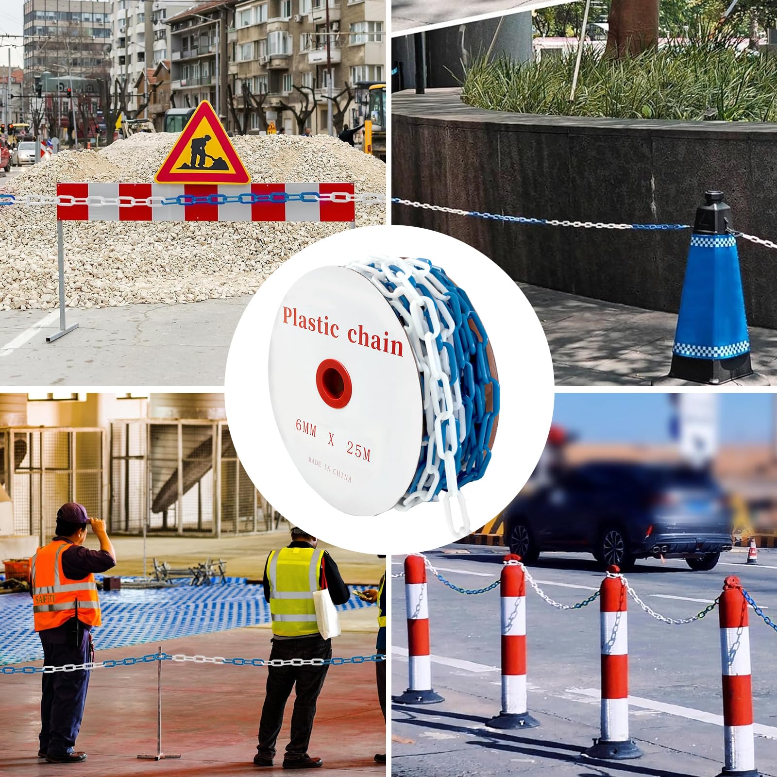 Absperrkette 25 M Rot/Weiß – 6 Mm Kunststoffkette Mit 4 Karabinern, UV- & Wetterfest, Für Baustellen, Garagen & Events