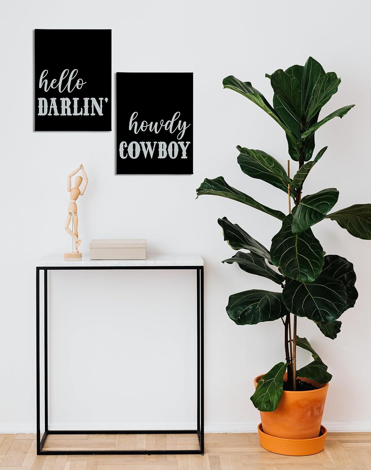 BIWSHA Howdy Sign Western Pictures Canvas Wall Art Room Decor，Hello Darlin Cowboy Cowgirl Wall Art Decor For Bedroom Bathroom，11X14 Inches Set Of 2