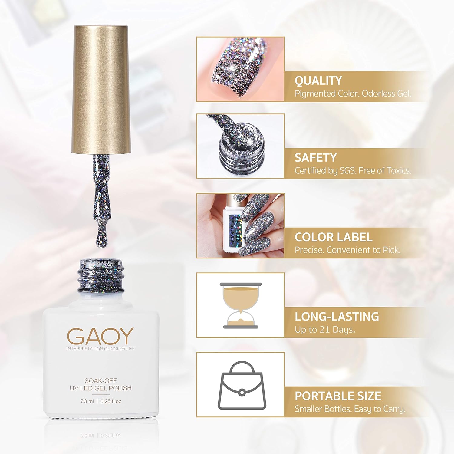GAOY Chrome Platinum Glitter Gel Nail Polish Set of 6 Colors Including Sparkly Shiny Black Silver Pink Gel Polish Kit UV LED Soak Off Shellac Nail Polish Home DIY Manicure Nail Salon Varnish : Beauty & Personal Care