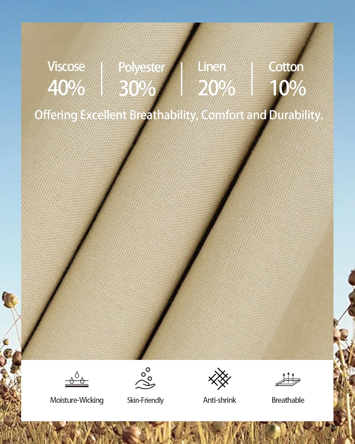 Mens Linen Pants Casual Elastic Waist Drawstring Pants Loose Straight Linen Pant Beach Trousers with 4 Pockets - Image 5