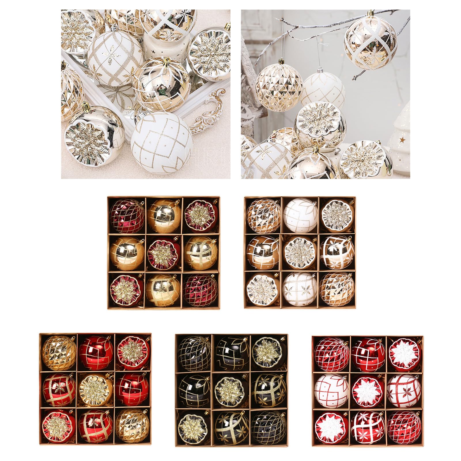 9 elegantes esferas de Navidad, decoración de árbol estable, decoración artística colgante para cosas aburridas de temporada