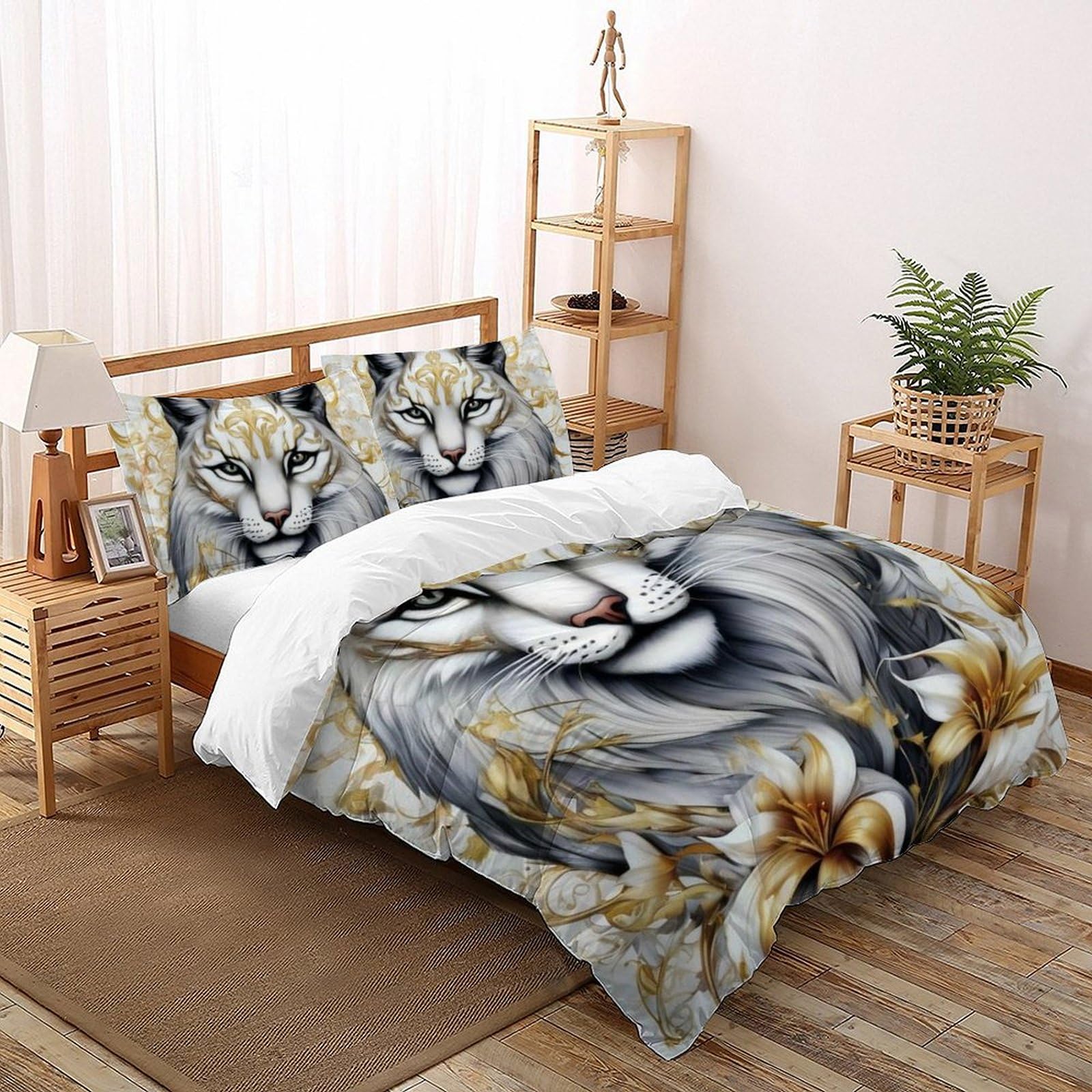 Ensemble d'impression 3D haut de gamme motif Bobcat et taies 100% coton