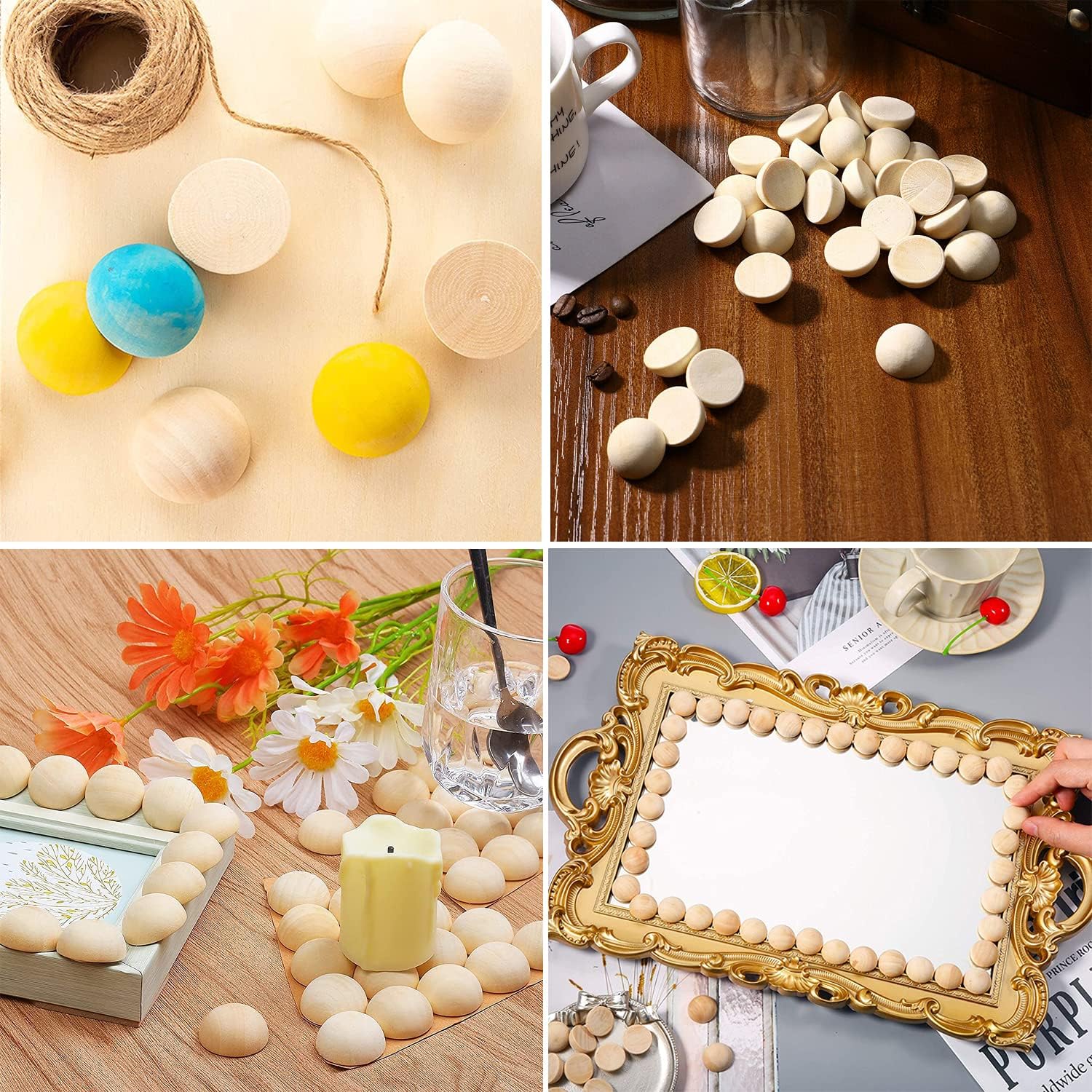 150Pcs Half Wooden Balls, BetterJonny 25 mm Unfinished Crafts Natural Half Beads Split Round Wood Balls for DIY Christmas Ornament DIY Projects Crafts Arts - Image 4