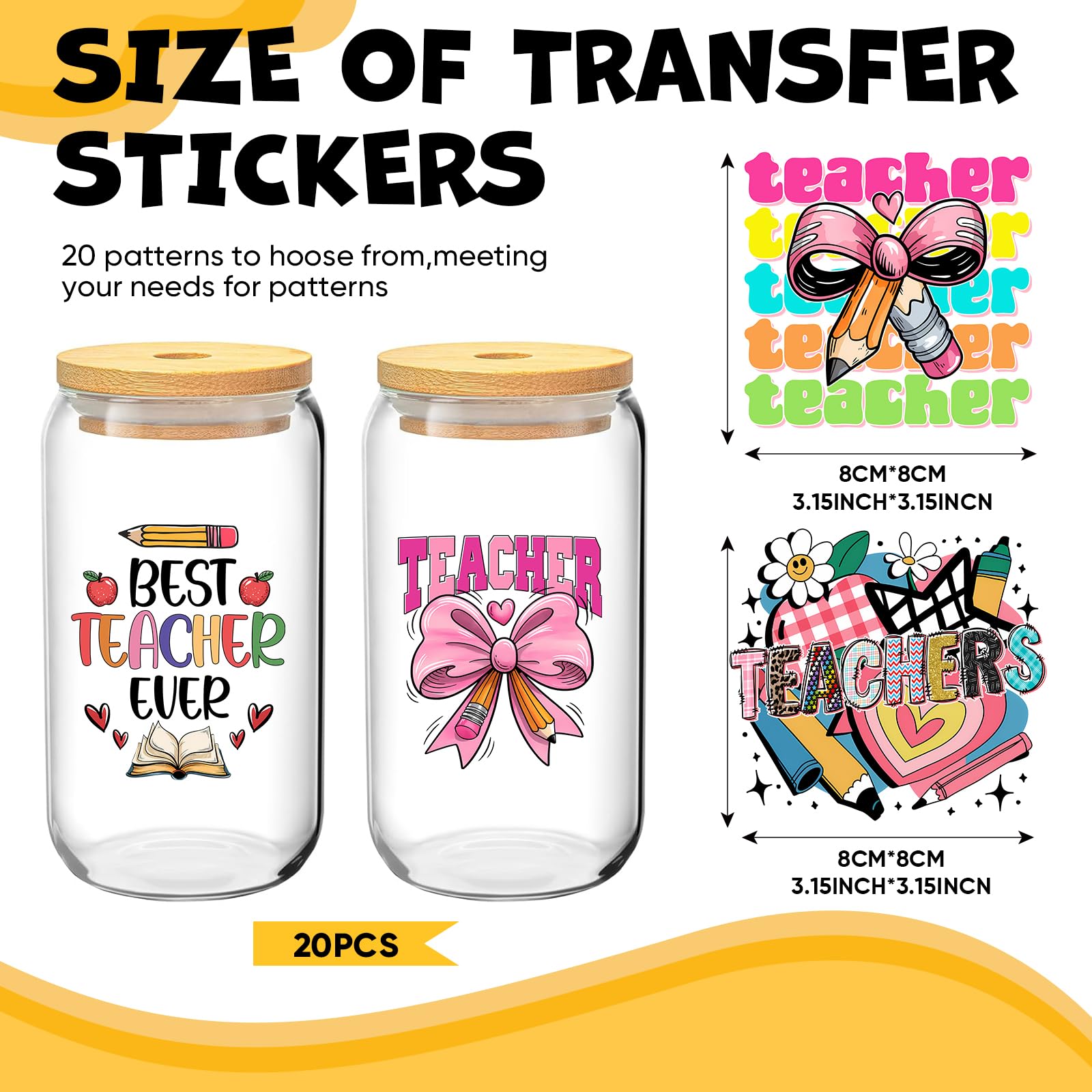 Condition photo showing New/Like New for UV DTF Cup Wraps for 16 oz 20 Sheets Teacher's Day UV DTF Cup Wrap Waterproof Cup Wraps for Glass Cups Funny Rub on Transfers Cute Stickers for Glass Cups Furniture Craft DIY Crafts
