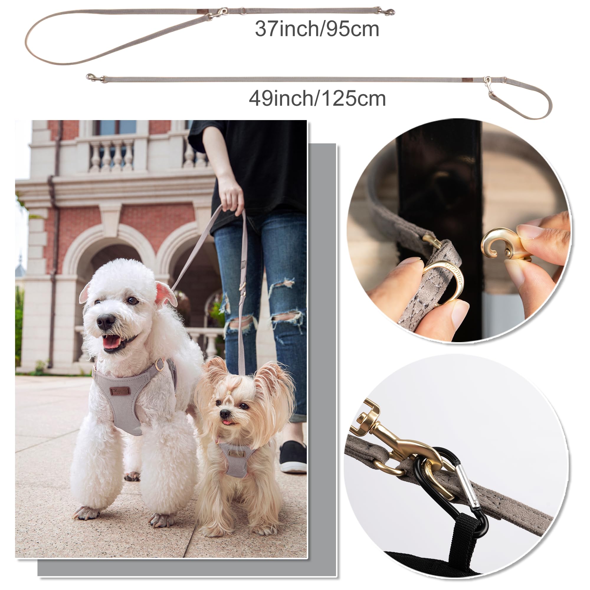 Puppytie Arnés para perro sin tirones con correa multifunción, suave y ajustable, no ahorca, chaleco a prueba de escapes, gris ahumado, XS