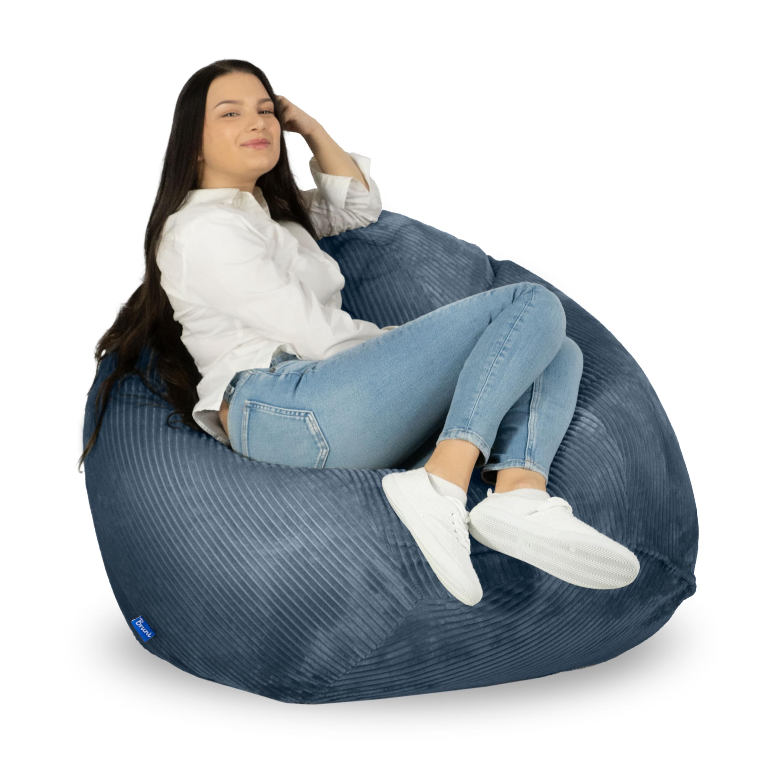 Bruni Classico Cord M in blu scuro – Grande pouf da interno con fodera interna e imbottitura, prodotto in Germania