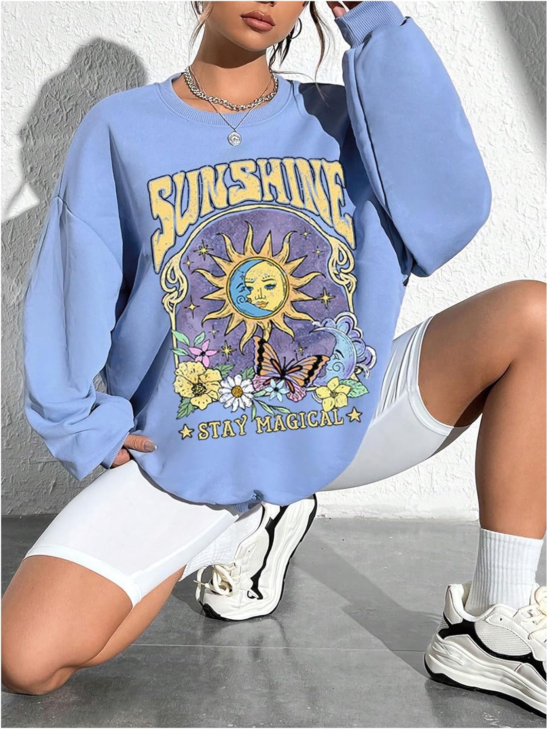 SweatyRocks Women's Sun Moon Flower Graphic Sweatshirts Y2K Loose Pullover Top - Image 4