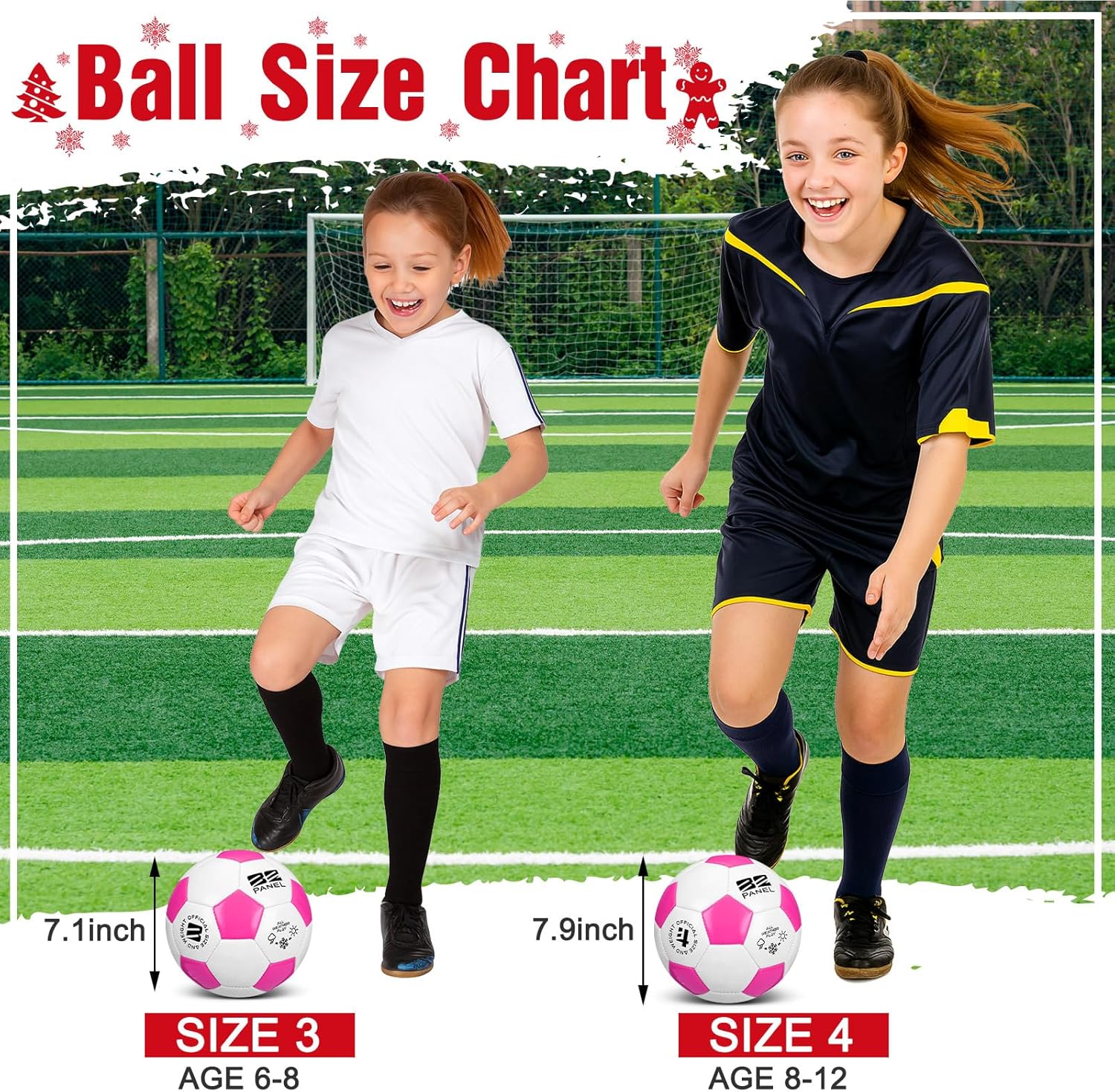 Shappy 2 Pcs Operation Christmas Soccer Balls Bulk with Pump, Mesh Bag Official Size 3 4 5 Indoor Outdoor Colorful Soccer Ball for Practice Game Sport Soft Gift for Child Adult