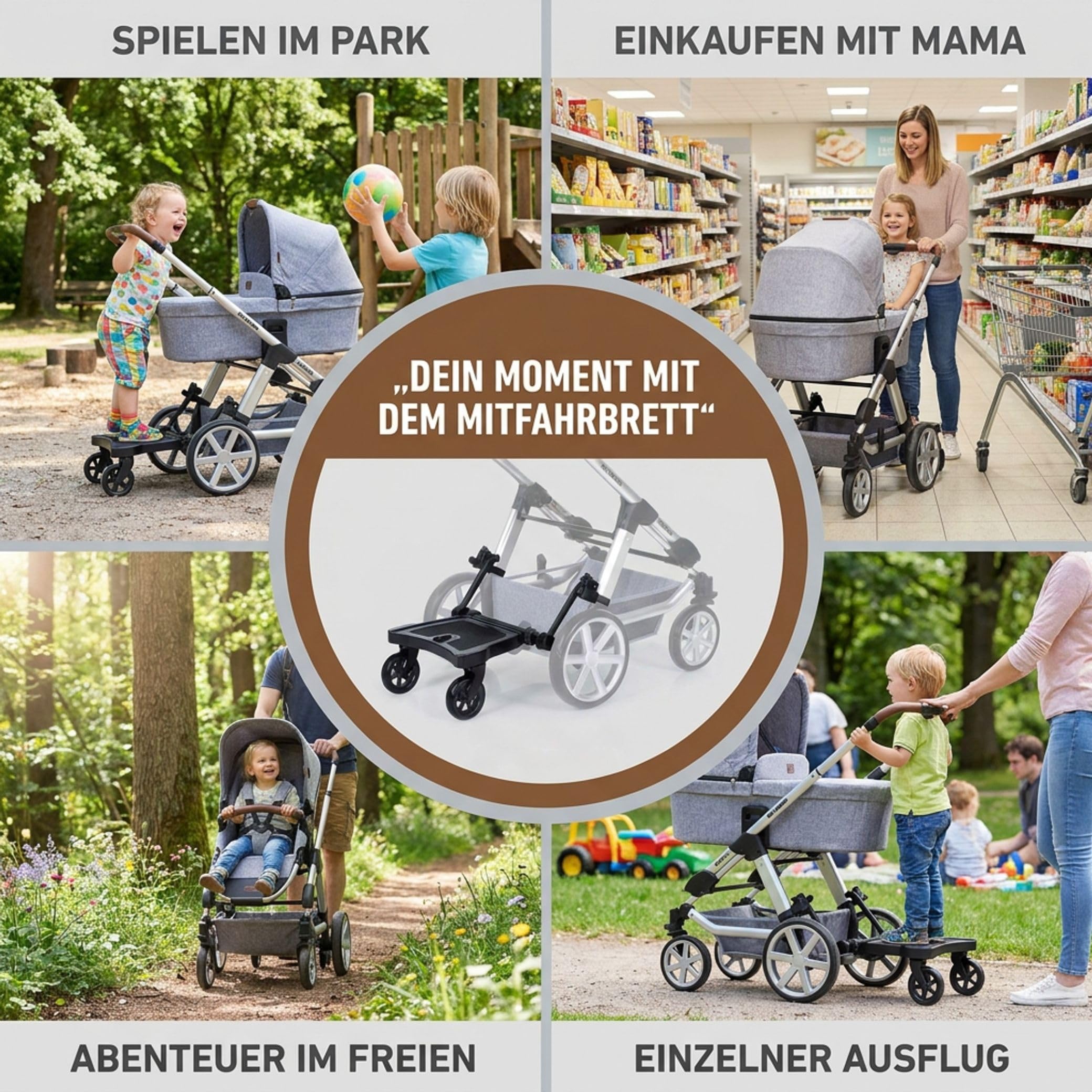 Set ABC Design Trittbrett Kiddie Ride On 2 mit Blaubär Stoffwindel | Mitfahrbrett universal passend | Rollbrett für Kinderwagen Buggy bis 20 kg