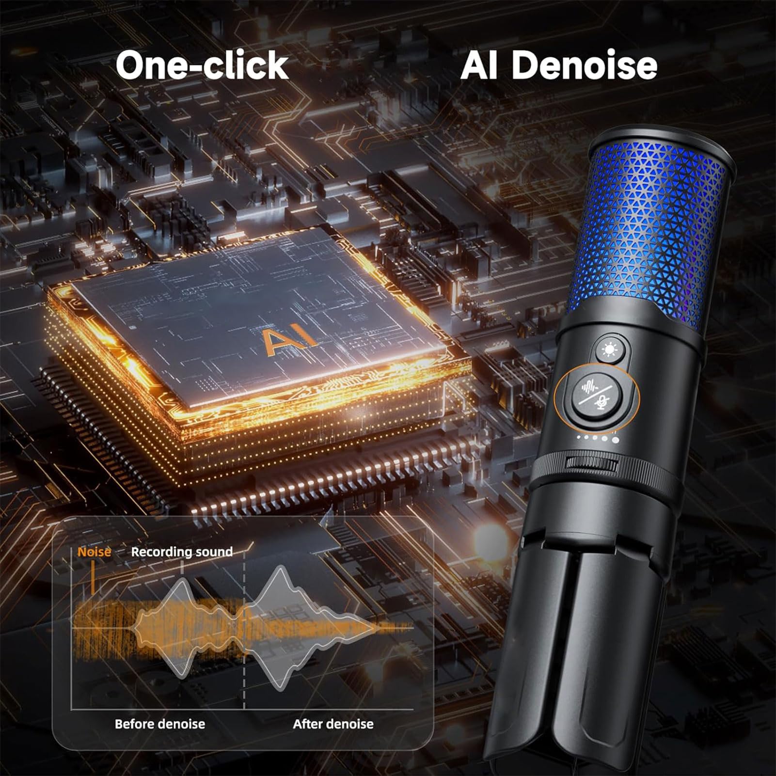 Fabater EJoy UNI S Gamingowy Mikrofon USB do Komputera PC, Mikrofon Pojemnościowy RGB z redukcją Szumów, Stojak Trójnóg, do Transmisji Strumieniowej Gier