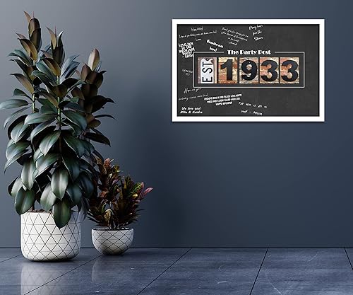 Miniatura 5 de Decoración de póster de cumpleaños número 90. Suministros de fiesta para él o ella que cumple 90 años. Letrero alternativo de libro de invitados de