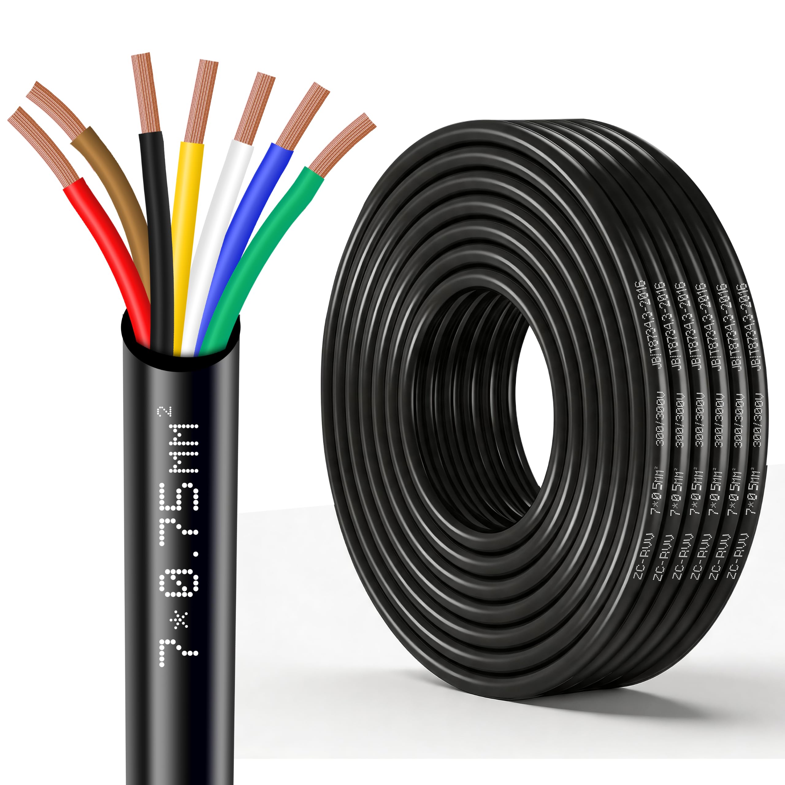 Câble 7 conducteurs 12 V 24 V Fil de automobile, 5 m pour remorques Camping-Car, 7 Fils électrique rond à paroi 7 x 0,75 mm² pour connexion de câblage