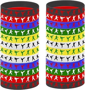 CupaPlay 24PCS Taekwondo Karate Rubber Wristbands Kung Fu Wrestling Theme Party Supplies Decorations Birthday Silicone Wristbands Party Favors