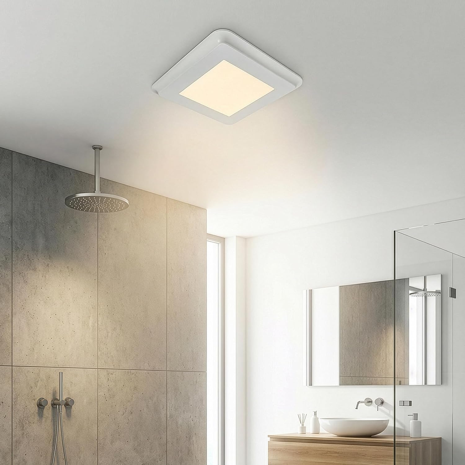Maxxima Luvoni 100 CFM Bathroom Exhaust and Ventilation Fan with Light - 5 CCT 2700K-5000K, 1000 Lumen LED Light, Quiet 0.5 Sones Operation, Noise Free, No Grill Ceiling Mounted Fan Ventilator