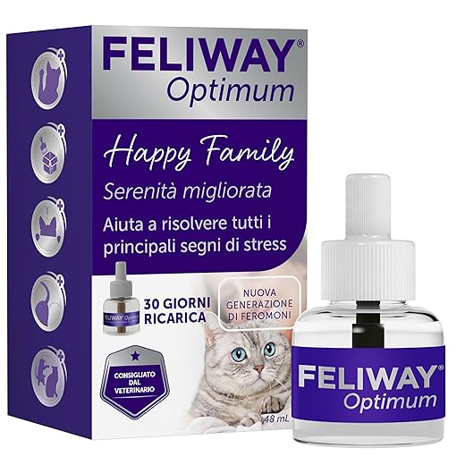 FELIWAY Optimum 1x30 Days Calming Pheromone Diffuser Refill 48ml - Helps to solve all common signs of stress in cats and kittens. Veterinarian recommended, clinically tested