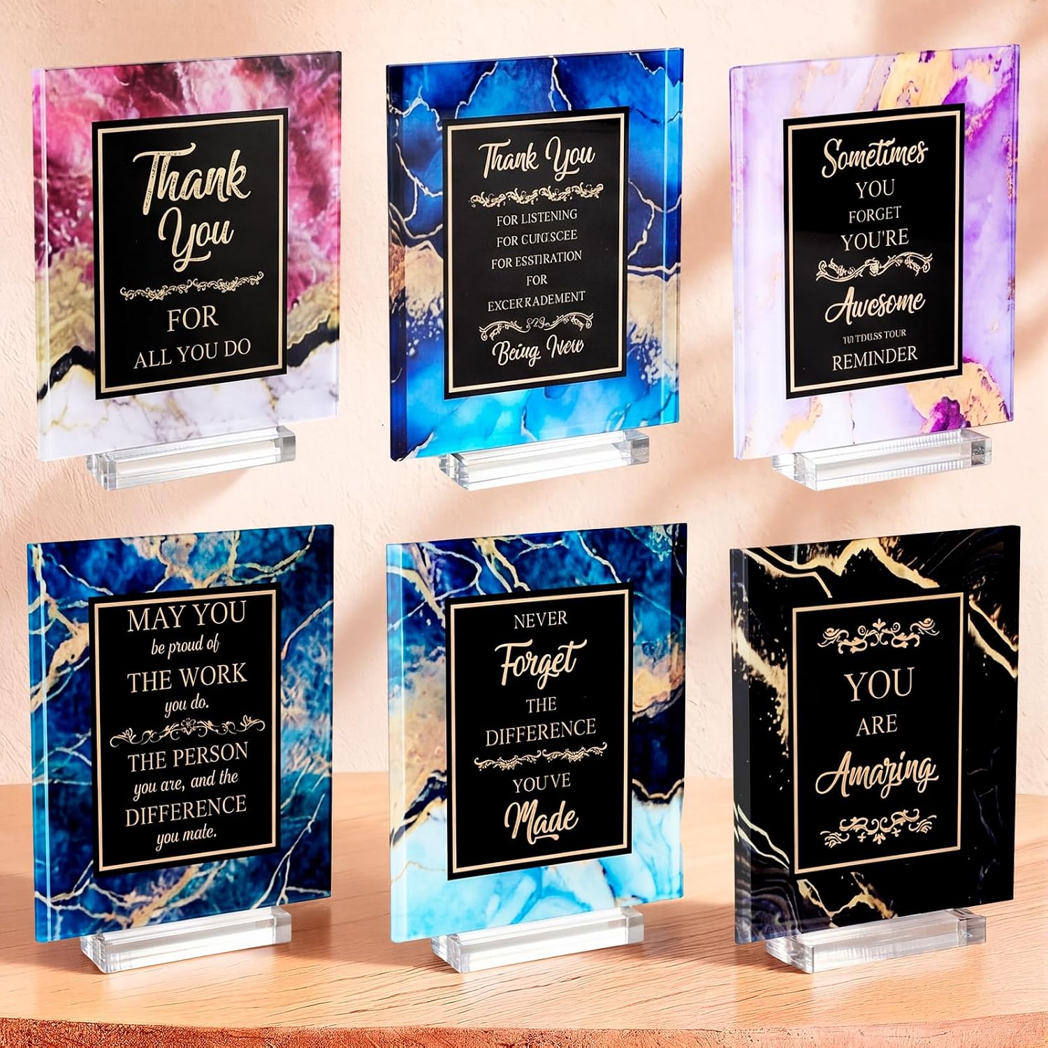 Breezehug 6 Pcs Employee Appreciation Gifts Plaques Bulk, Black Gold Marble