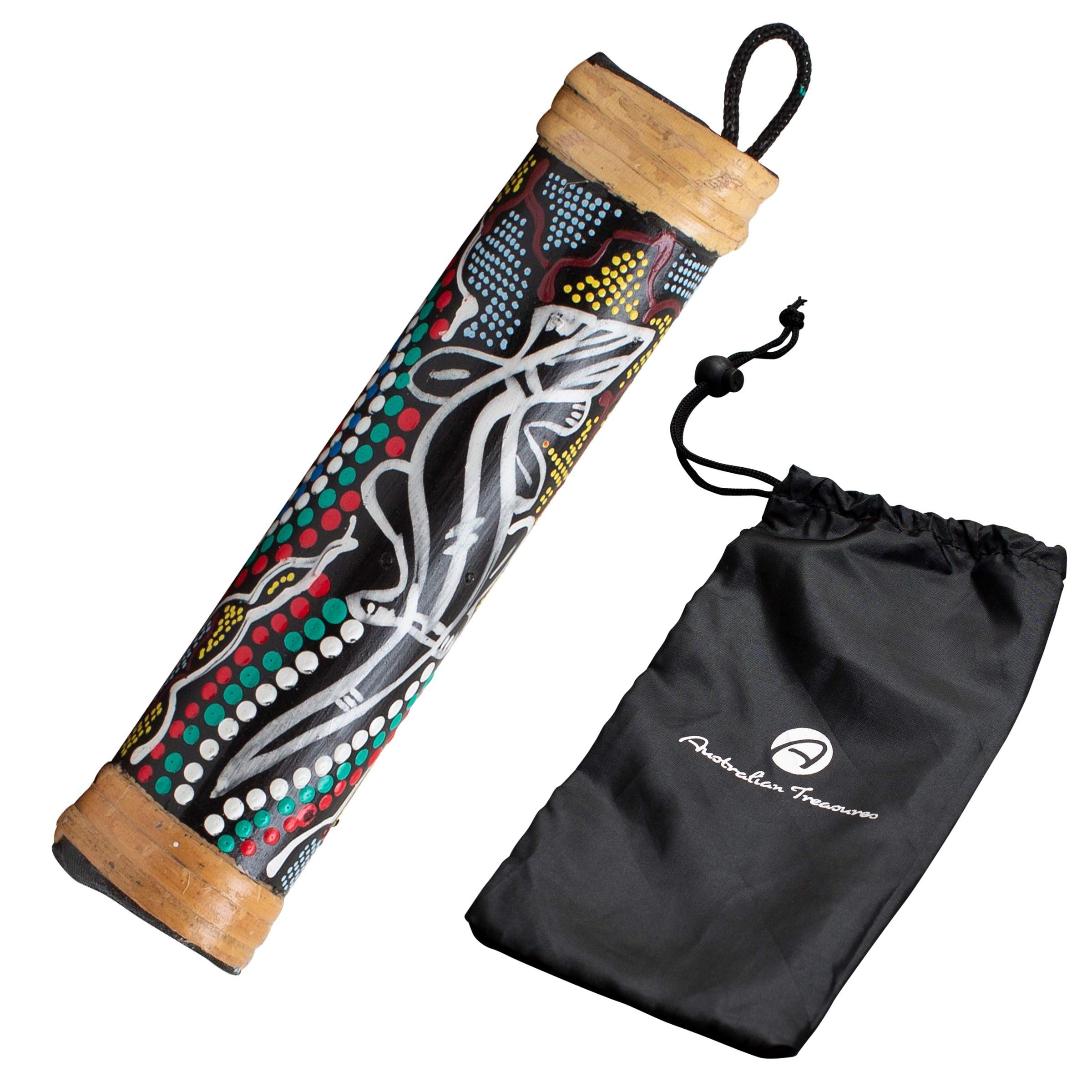 Bastone della pioggia in bambù dipinto a rilievo, 20 cm - Strumento a percussione per meditazione e relax - Bastone della pioggia in legno naturale con custodia in nylon - Tesori australiani