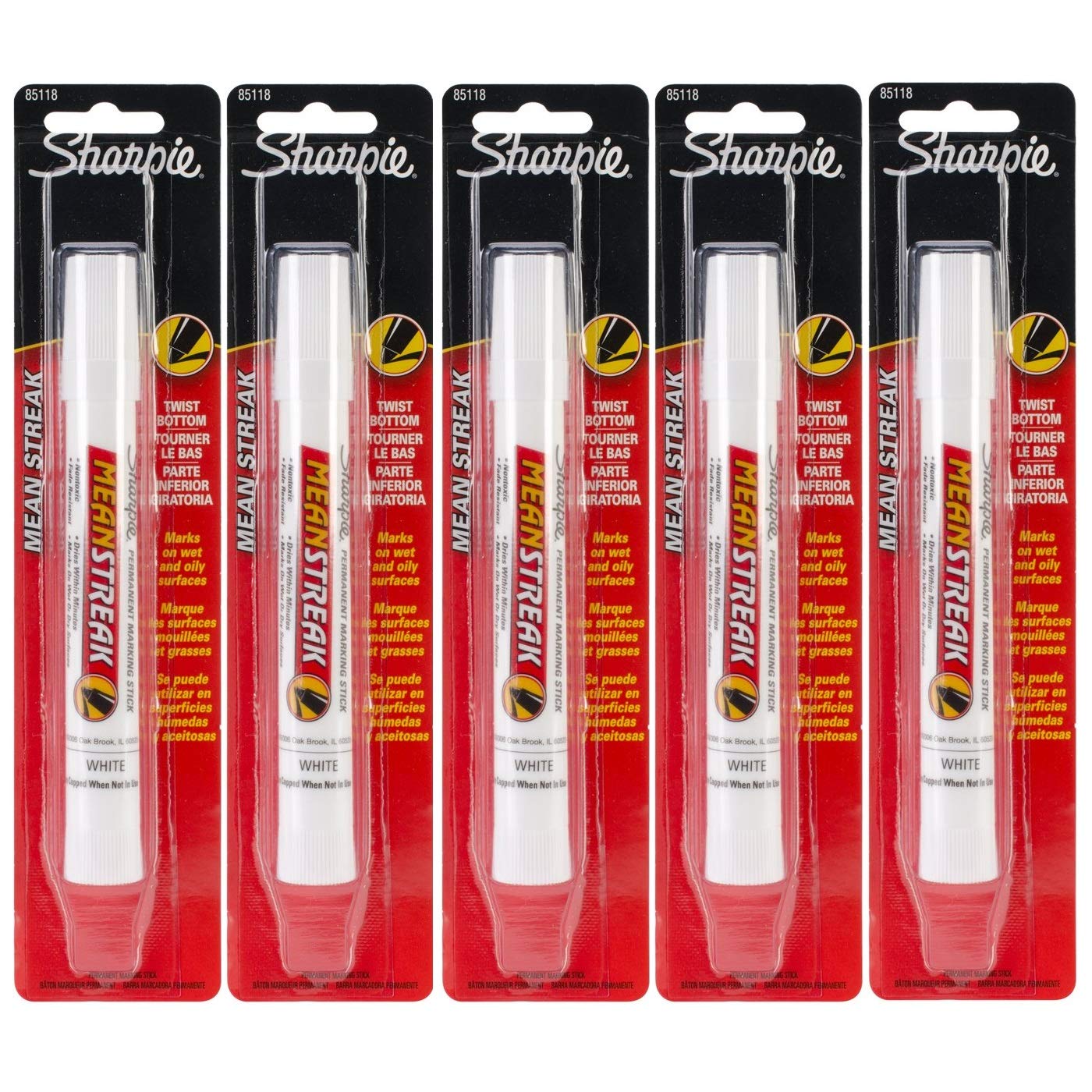 Rubbermaid 85118-SH Mean Streak Permanent Marking Stick - White, Pack of 5