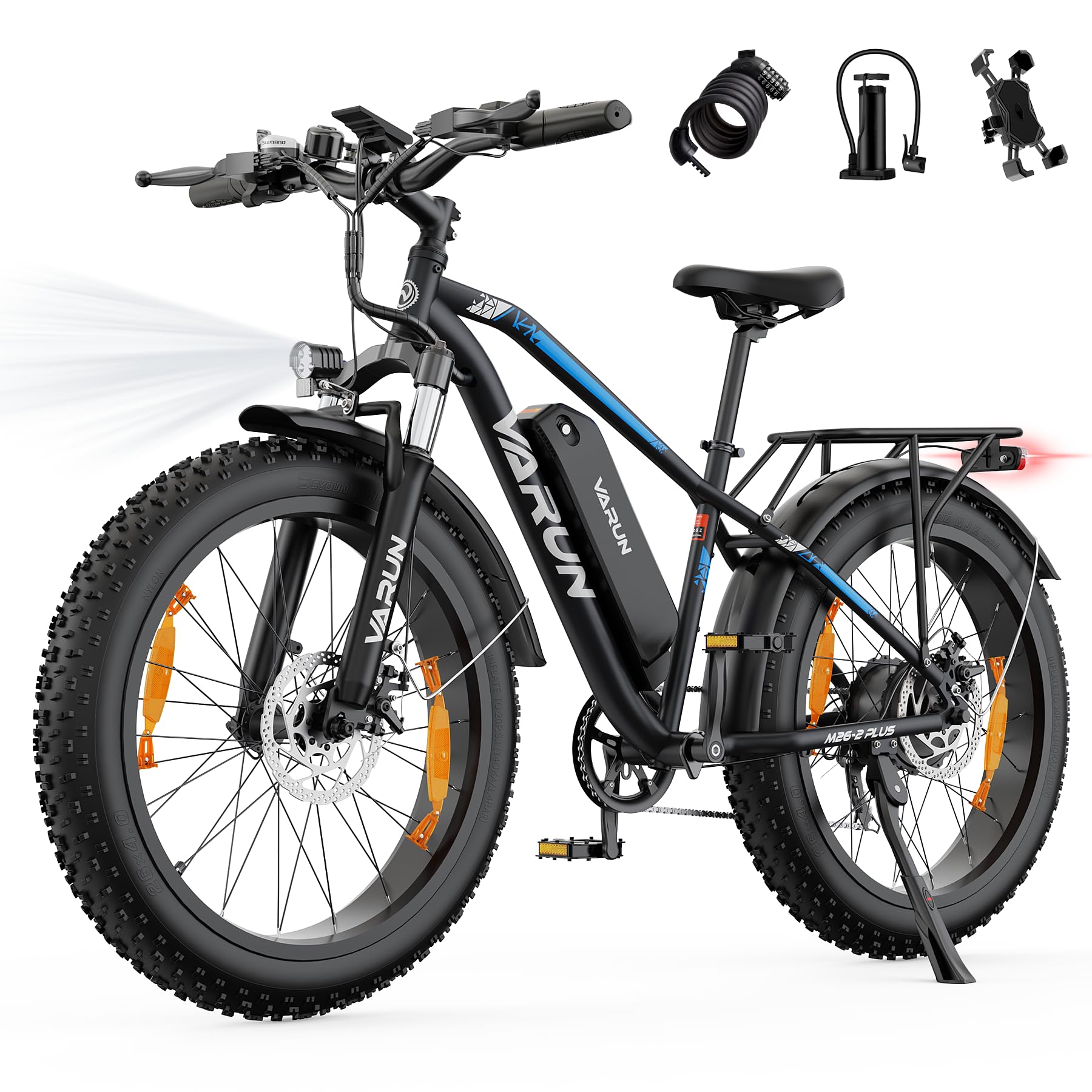 VARUN Bici Elettrica, 26''*4.0 Fat Tire Bicicletta Elettrica Uomo/Donna, 250W 48V 18Ah/13Ah Mountain Bike Elettrica, Autonomia Fino a 60-150Km, Ebike Dotata di Cambio a 7 Velocità e Display LCD