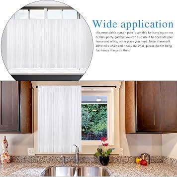 Jetec 2 Pieces Adjustable Plastic Net Curtain Rod 15.7-27.5 Inch Self Adhesive Shower Curtain Rods for Window Cupboard Bars Tension Drill Less Accessories for Home Bathroom Hotel (Black)