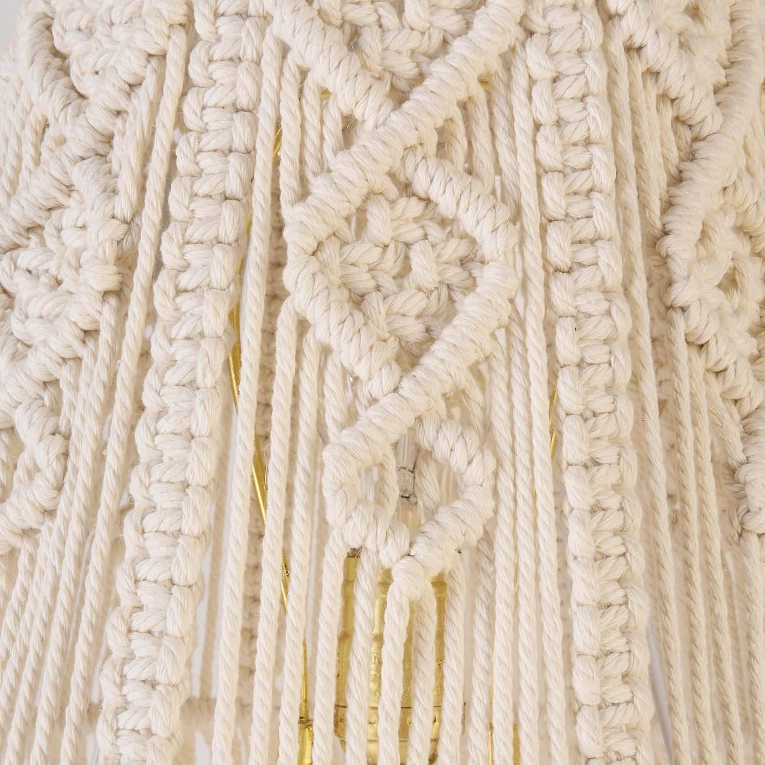 White-Ivory Boho Woven Lamp Shade Bell Tassels Lampshade 7.5``Top x 12``Bottom x 11``High(Spider) Medium Handmade Lamp Shades for Table & Bedside Lamp - Easy Assemble