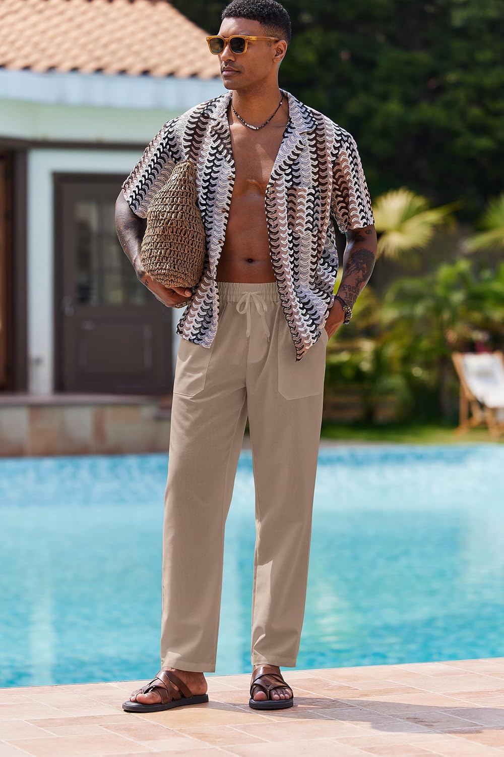 COOFANDY Linen Pants Mens Lightweight Linen Pants Elastic Waist Beach Yoga Summer Trousers - Image 2