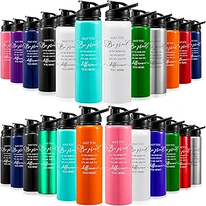 Bokon 24 Pack Thank You Inspirational Gifts Reusable Aluminum Water Bottle Bulk Lightweight Leakproof Metal Sports with Lid for Christmas Gym Camping Hiking Back to School Gift(Colorful,25 oz)
