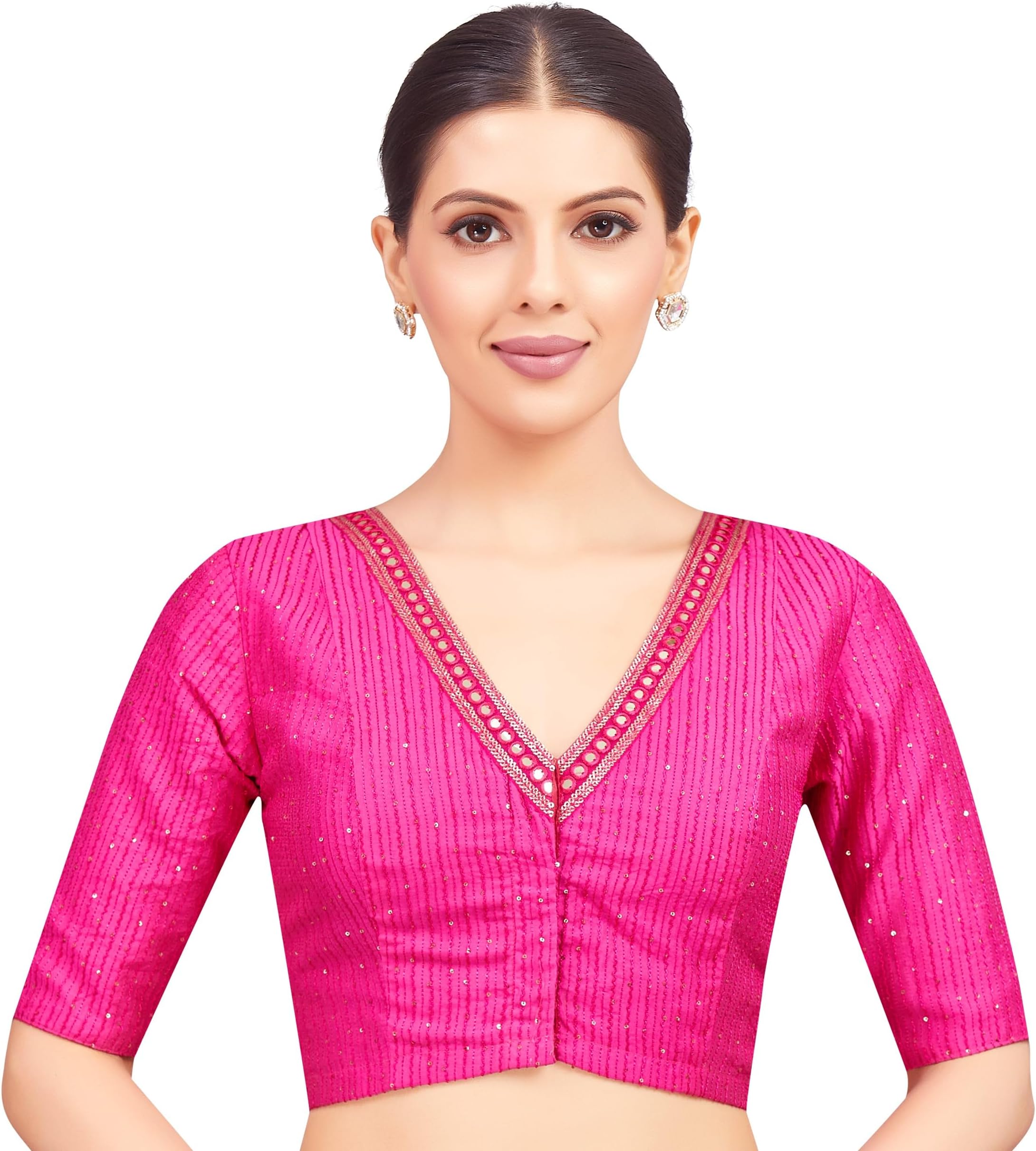 STUDIO ShringaarLadies Long Sleeve Polyester Ready Made Sari Blouse with Mirror