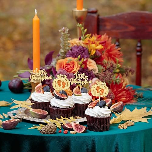Miniatura 4 de 24 adornos para cupcakes de calabaza con purpurina para cupcakes, calabazas pequeñas, decoraciones de baby shower, temática de cosecha de otoño,