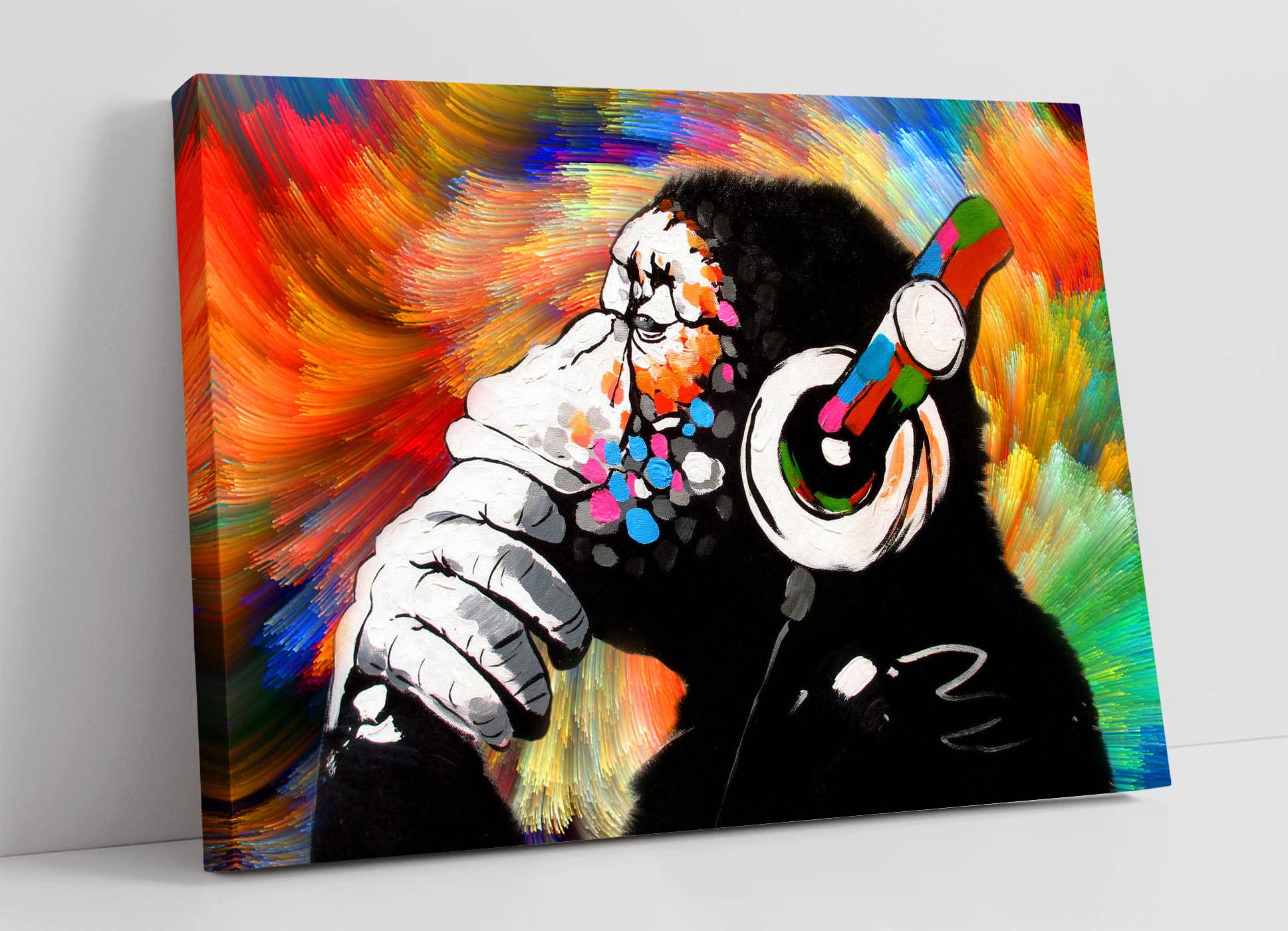 【2枚セット】snipe1 プリント作品 グラフィティ banksy dolk MONKEY DJ BANKSY COLOURFUL SWIRL CANVAS STREET WALL ART PRINT