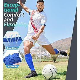 HiRui Soccer Shin Guards Shin Pads for Kids Youth Adult, Calf Compression Sleeve with Honeycomb Pads, Support for Shin Splint Baseball Boxing Kickboxing MTB, Lightweight (1PAIR) (Blue, L)