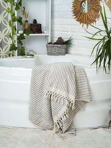 Miniatura 2 de Toallas de mano y baño a rayas para baño, de gran tamaño, 17 x 35 pulgadas, juego de 2 toallas de mano, algodón turco orgánico, toallas de baño