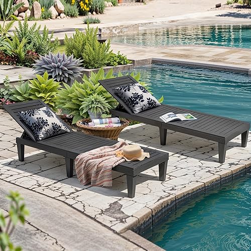 Miniatura 6 de Juego de 4 tumbonas para exteriores, sillas de patio ligeras, sillas de césped impermeables, sillas de jardín al aire libre, silla de piscina