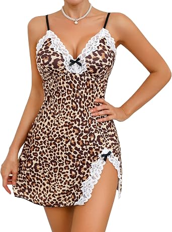 Aranmei Women Sexy Lace Chemise Nightgown Sleepwear V Neck Full Slip Babydoll Lingerie Sleep Dress